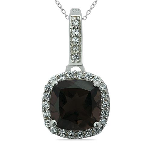 BUY GENUINE SMOKY GEMSTONE HALO PENDANT IN 925 SILVER